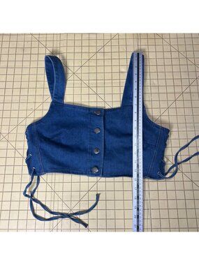 Denim Blvd Los Angeles Blue Denim Lace-Up Crop Top With Straps Size L